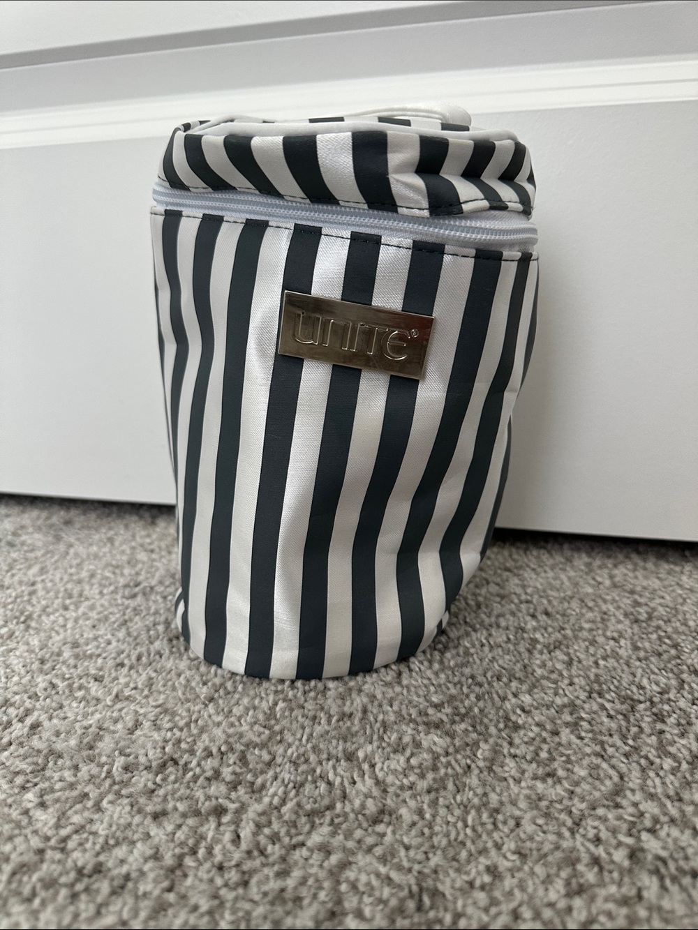 Black and White Striped Unite Travel Cosmetic Pouch